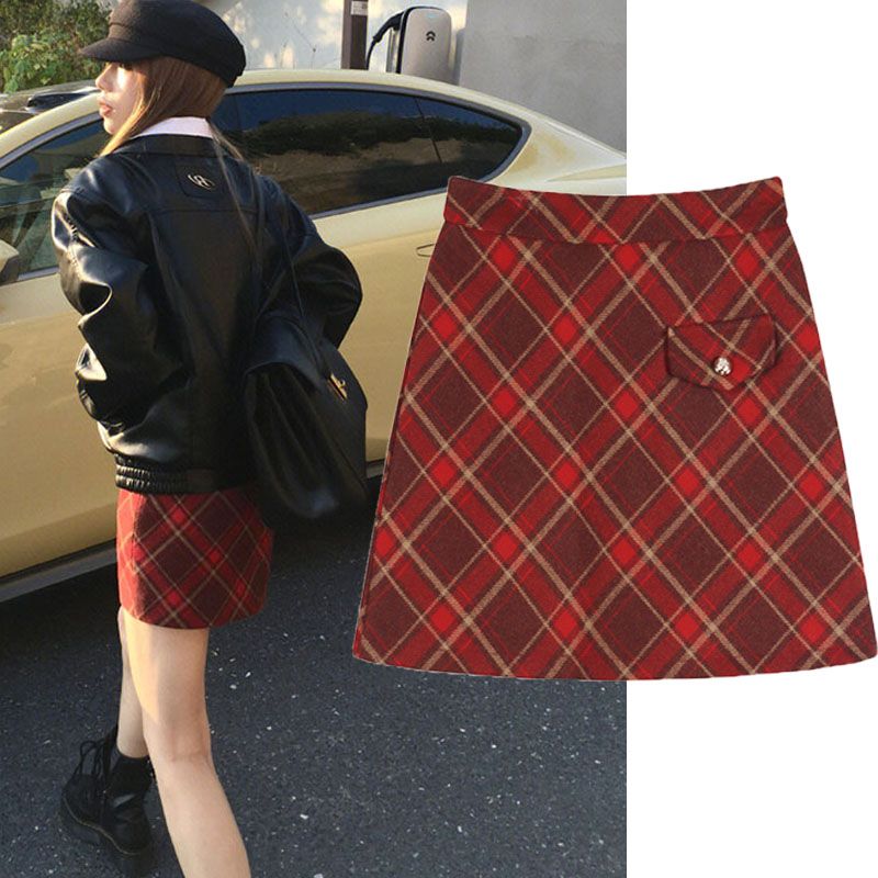 Retro college style patterned A-line skirt, fashionable, light, luxurious, age-reducing, sexy and pure lust-style elastic waist straight skirt, one-line skirt
