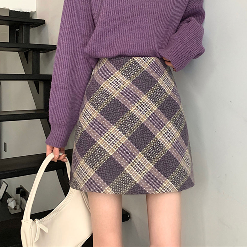 Xiaoxiangfeng salt plaid A-line skirt tight and sexy pure lust hottie Feng Yujie light luxury elastic waist one-line skirt