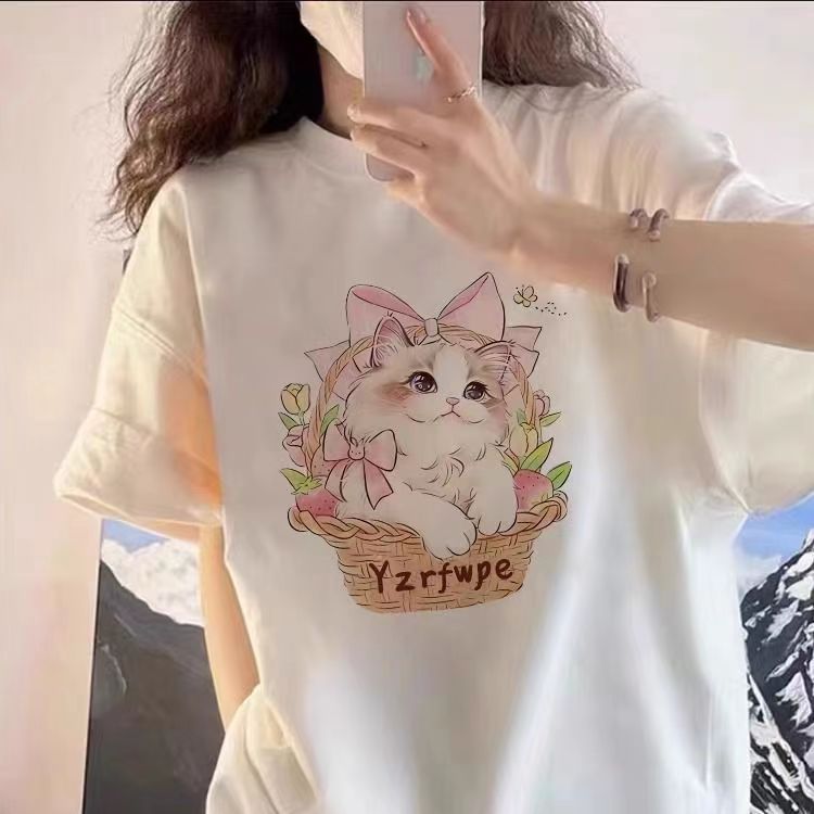 100%純棉白色短袖t恤女2024新款夏季寬鬆洋氣減齡體恤上衣潮外穿