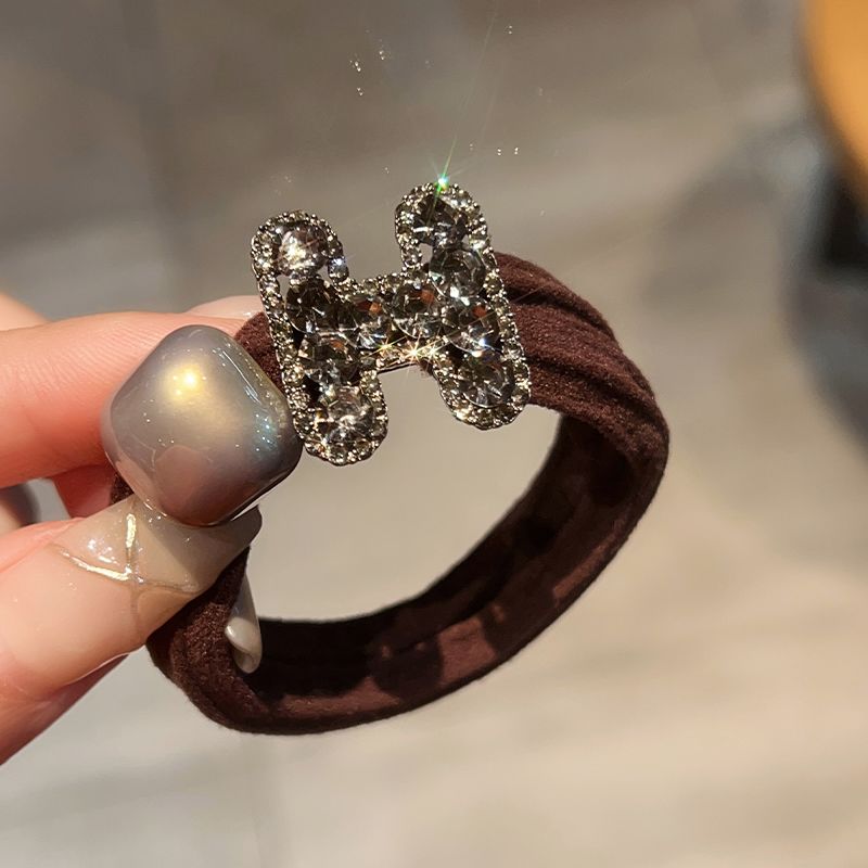 Cinta para el cabello con letras de diamantes de imitación, versión coreana, de alta gama, con gran elasticidad, ideal para coleta, diadema con pompón y goma elástica._voghion.com