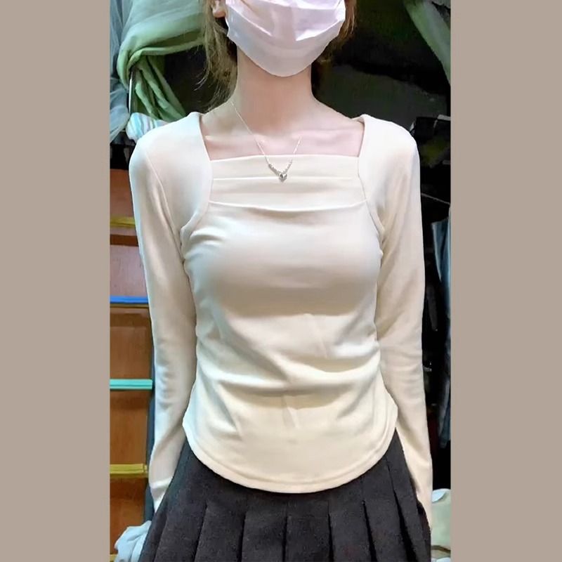 內搭德絨打底衫女秋冬季高級感2024新款保暖修身加絨方領長袖上衣