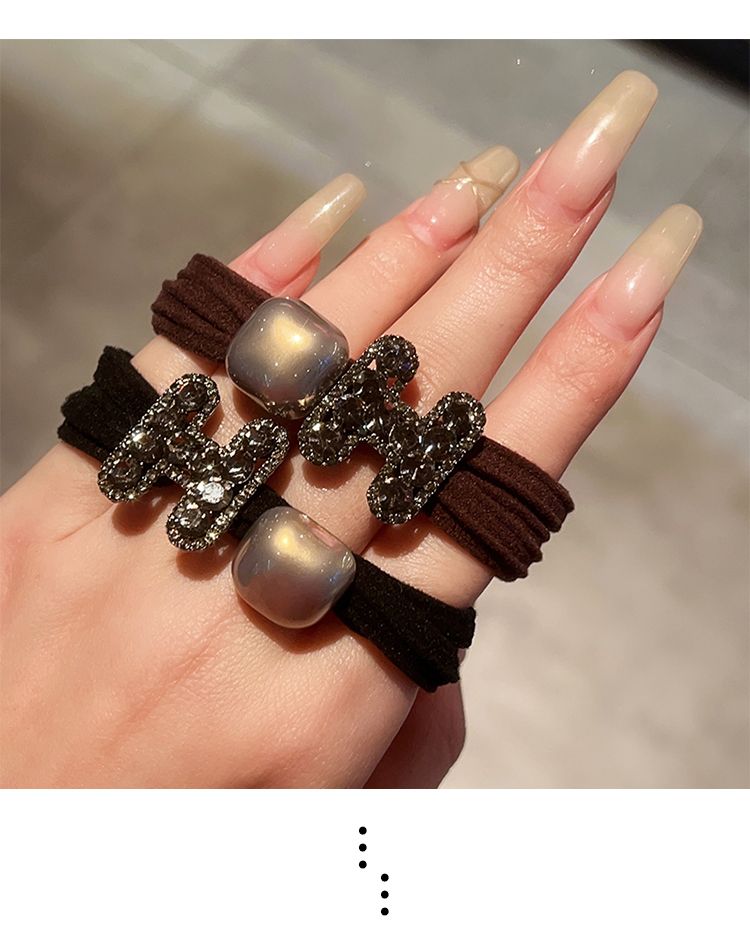 Cinta para el cabello con letras de diamantes de imitación, versión coreana, de alta gama, con gran elasticidad, ideal para coleta, diadema con pompón y goma elástica._voghion.com