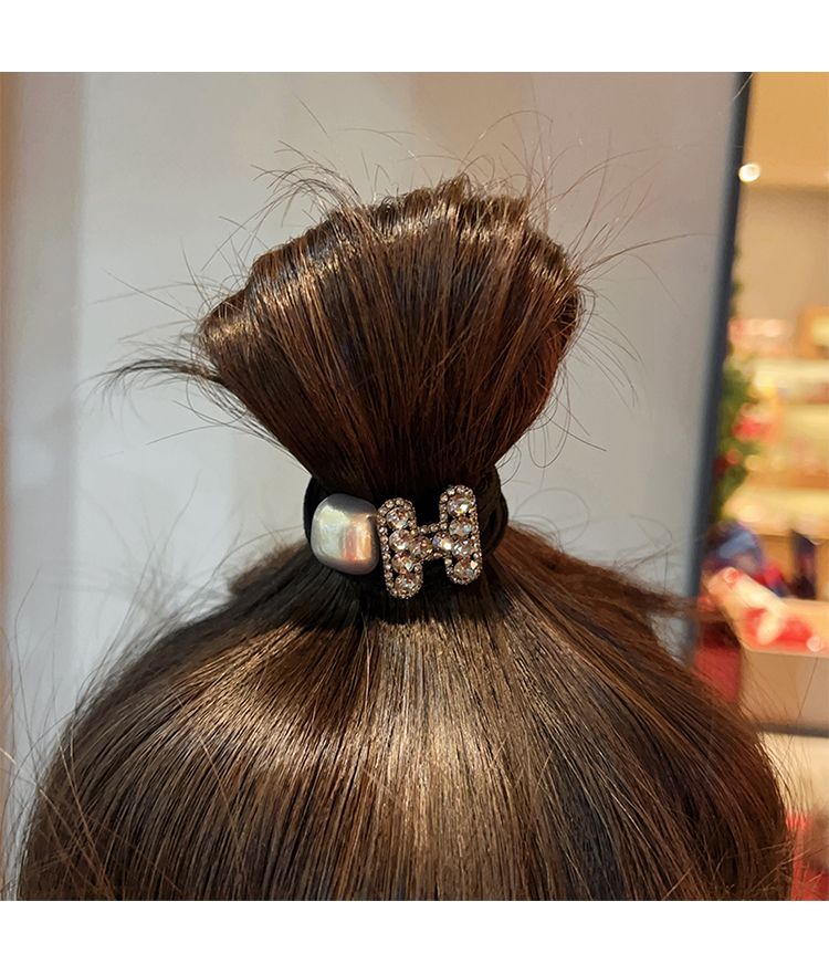 Cinta para el cabello con letras de diamantes de imitación, versión coreana, de alta gama, con gran elasticidad, ideal para coleta, diadema con pompón y goma elástica._voghion.com