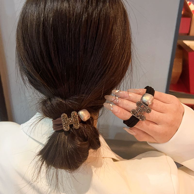 Cinta para el cabello con letras de diamantes de imitación, versión coreana, de alta gama, con gran elasticidad, ideal para coleta, diadema con pompón y goma elástica._voghion.com