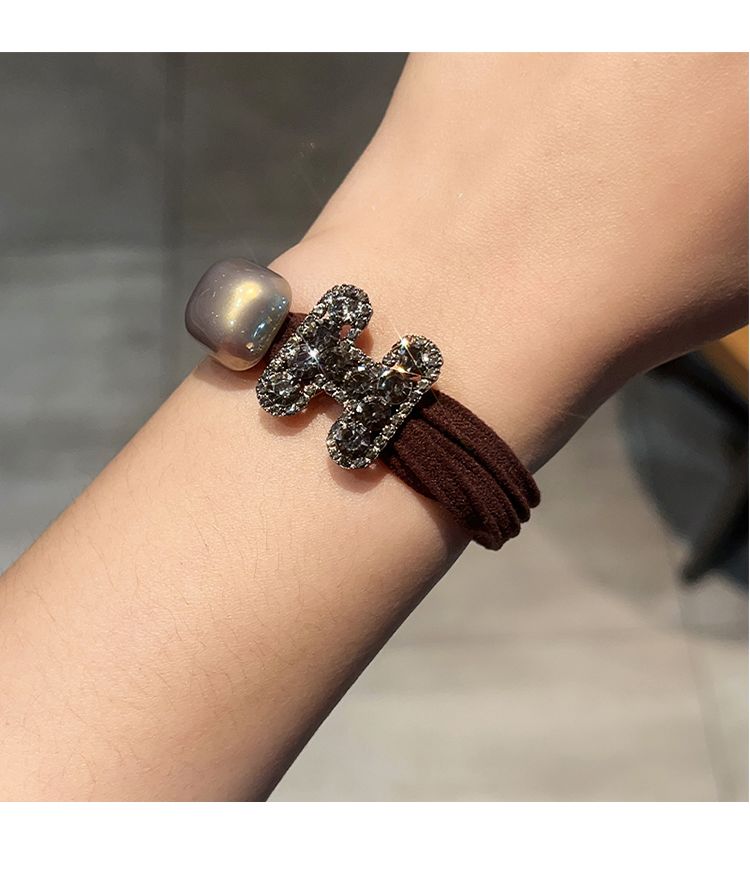 Cinta para el cabello con letras de diamantes de imitación, versión coreana, de alta gama, con gran elasticidad, ideal para coleta, diadema con pompón y goma elástica._voghion.com