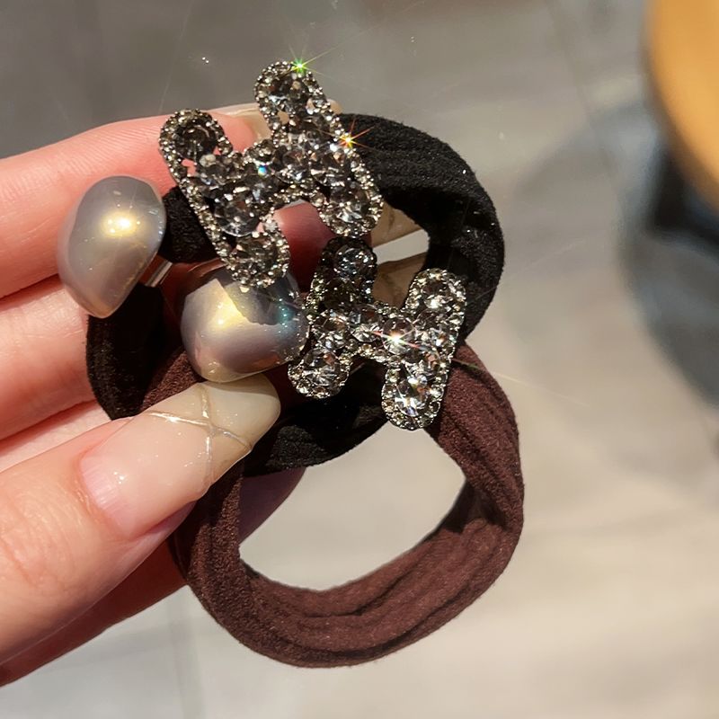 Cinta para el cabello con letras de diamantes de imitación, versión coreana, de alta gama, con gran elasticidad, ideal para coleta, diadema con pompón y goma elástica._voghion.com