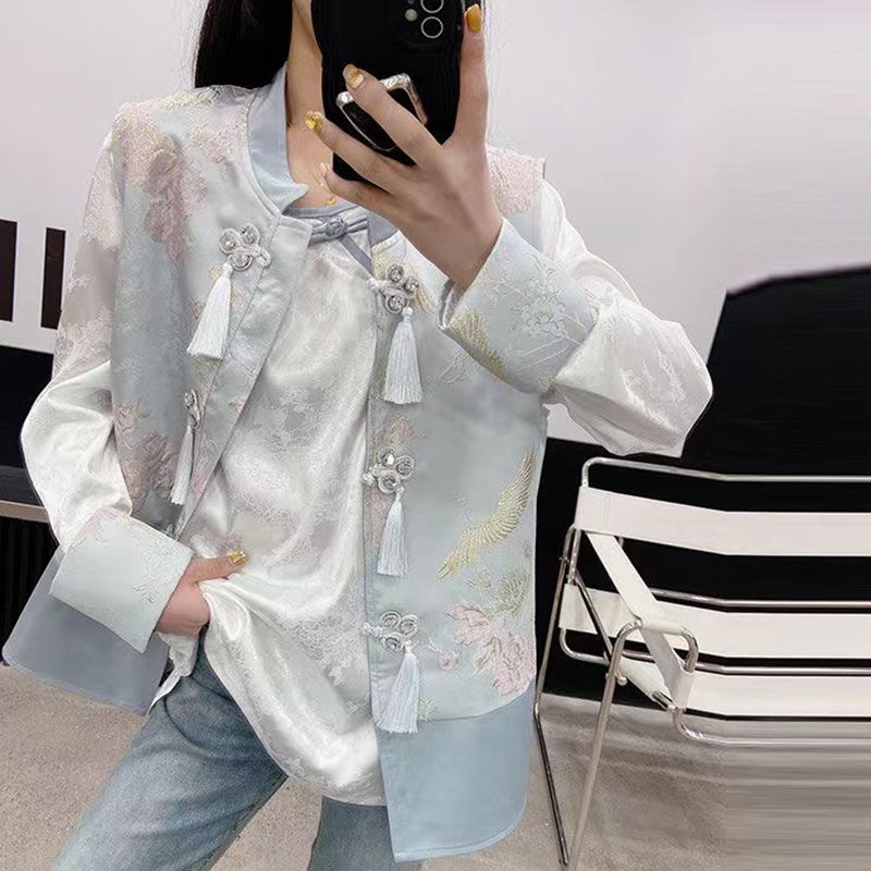 2024 early spring new style Tang suit top Chinese style Chinese style buckle loose and versatile, temperamental tassel vest sleeveless