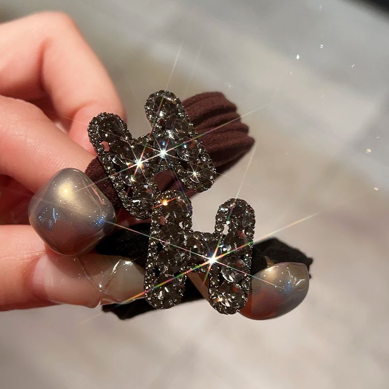 Cinta para el cabello con letras de diamantes de imitación, versión coreana, de alta gama, con gran elasticidad, ideal para coleta, diadema con pompón y goma elástica._voghion.com