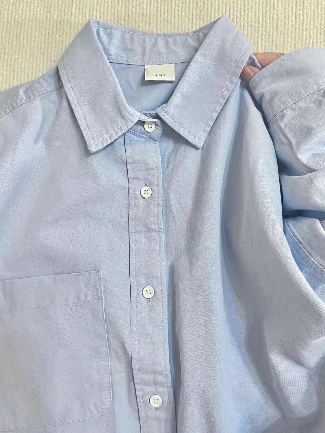 法式氣質長袖純棉藍色襯衫女內搭疊穿打底上衣服百搭顯瘦襯衣外穿