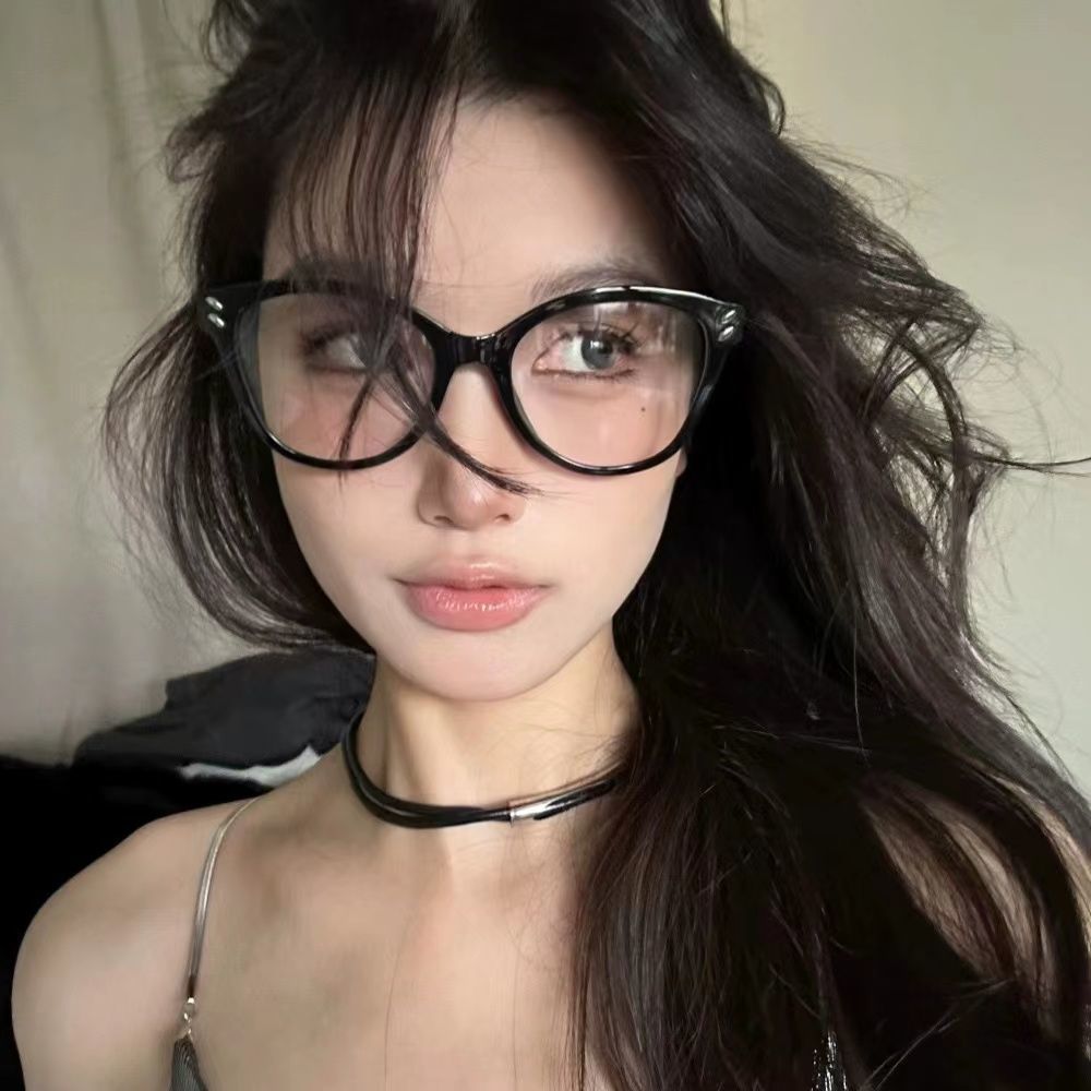 復古素顏黑框眼鏡女可配度數防藍光框架素顏高級圓臉網紅平光鏡