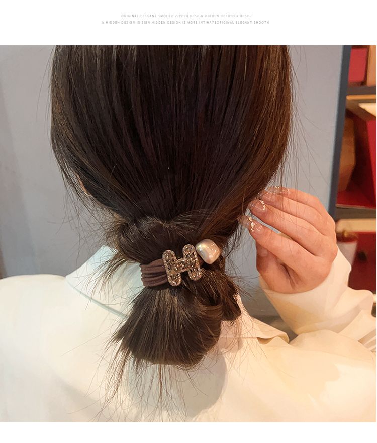 Cinta para el cabello con letras de diamantes de imitación, versión coreana, de alta gama, con gran elasticidad, ideal para coleta, diadema con pompón y goma elástica._voghion.com