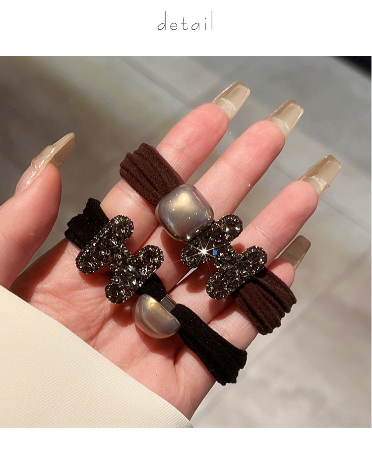 Cinta para el cabello con letras de diamantes de imitación, versión coreana, de alta gama, con gran elasticidad, ideal para coleta, diadema con pompón y goma elástica._voghion.com