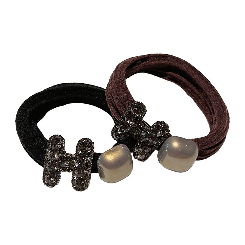 Cinta para el cabello con letras de diamantes de imitación, versión coreana, de alta gama, con gran elasticidad, ideal para coleta, diadema con pompón y goma elástica._voghion.com