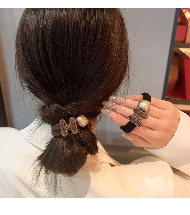 Cinta para el cabello con letras de diamantes de imitación, versión coreana, de alta gama, con gran elasticidad, ideal para coleta, diadema con pompón y goma elástica._voghion.com