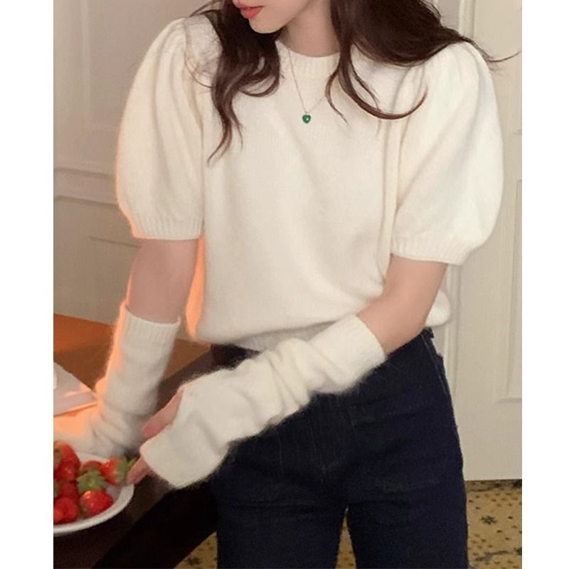 新年紅色袖套毛衣女秋冬2024新款慵懶風高級感針織內搭打底衫上衣