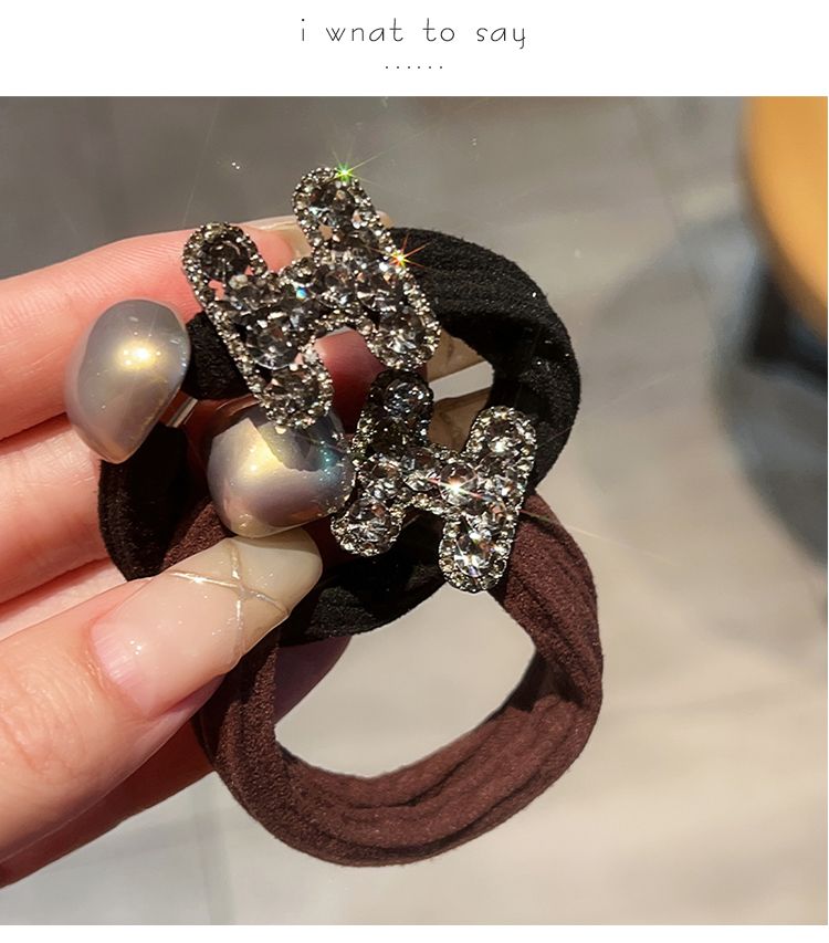 Cinta para el cabello con letras de diamantes de imitación, versión coreana, de alta gama, con gran elasticidad, ideal para coleta, diadema con pompón y goma elástica._voghion.com