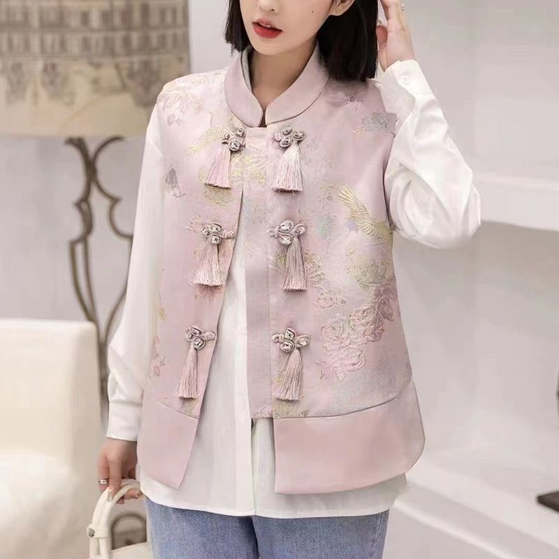 2024 early spring new style Tang suit top Chinese style Chinese style buckle loose and versatile, temperamental tassel vest sleeveless