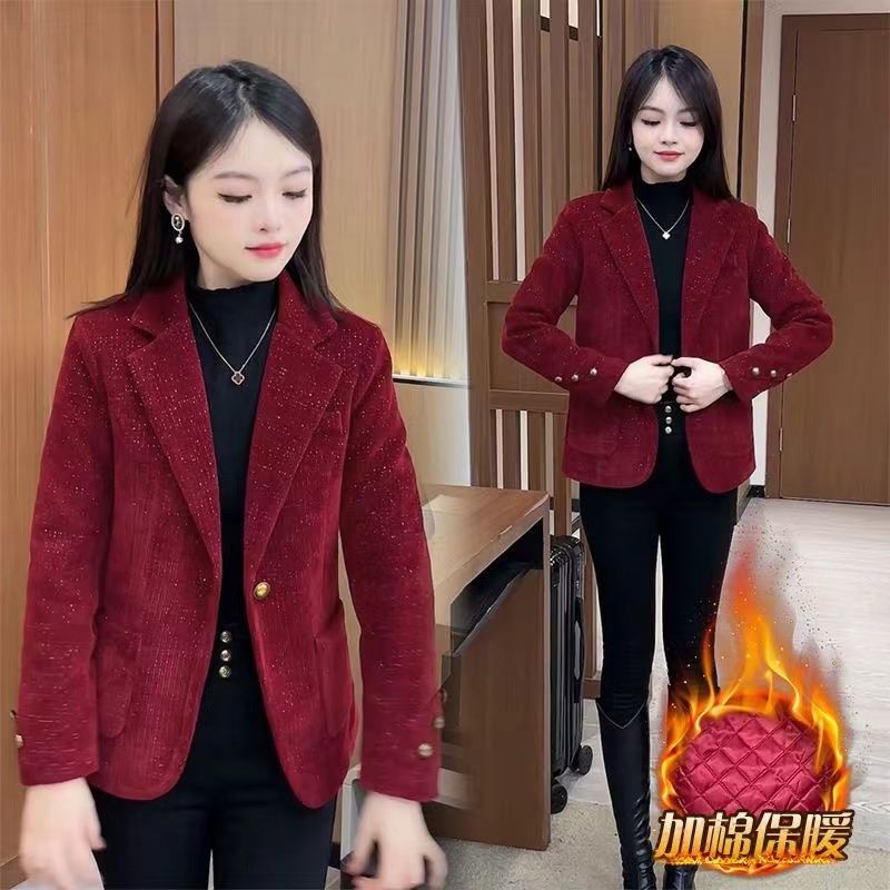 Fashionable Korean style small suit for women 2024 spring new style cotton thickened temperament slim casual versatile slim jacket