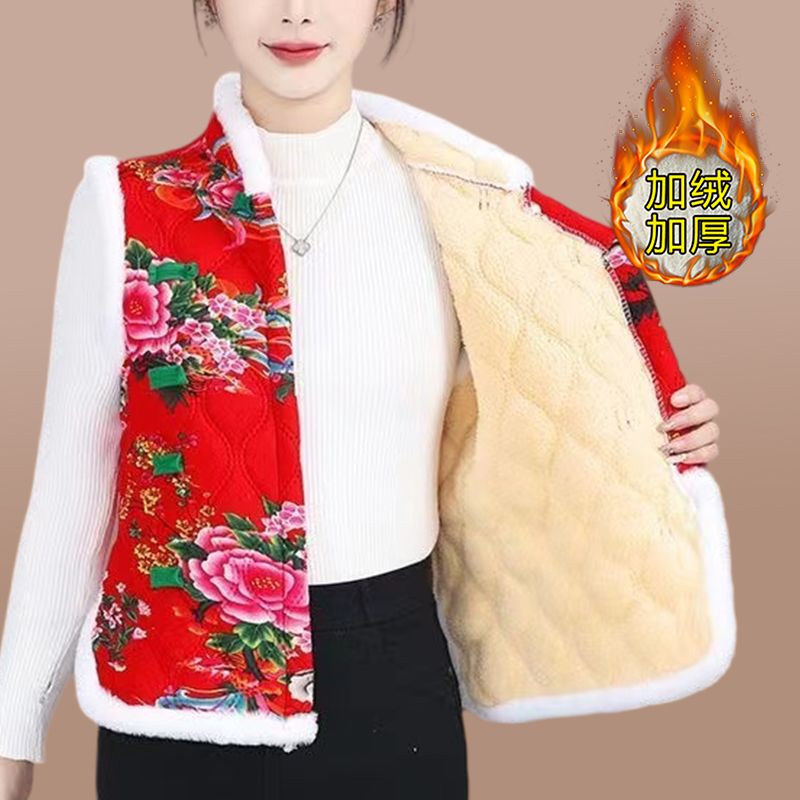 Northeast large flower retro buckle cardigan plus velvet vest winter warm style sleeveless vest vest vest jacket