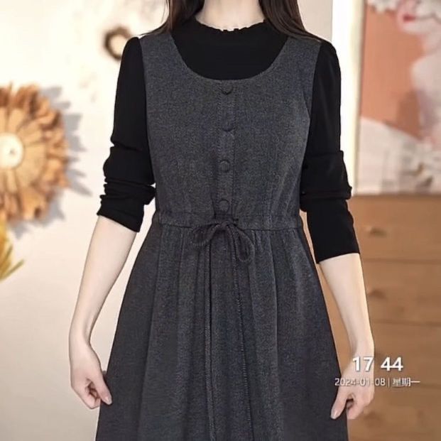 顯瘦帛萊精紡假兩件套裝連衣裙2024新款春季女中長款時尚氣質裙子