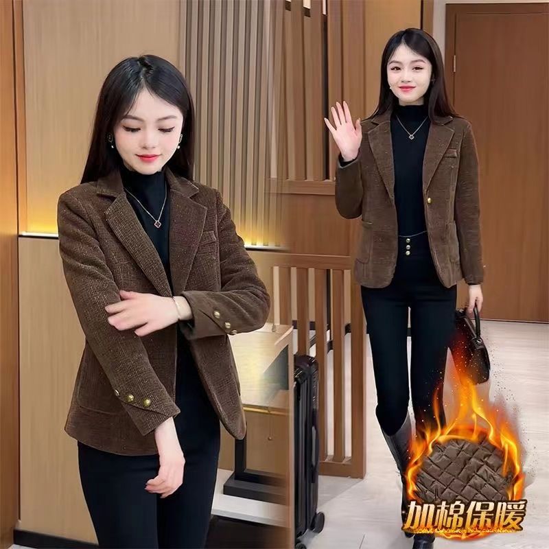 Fashionable Korean style small suit for women 2024 spring new style cotton thickened temperament slim casual versatile slim jacket