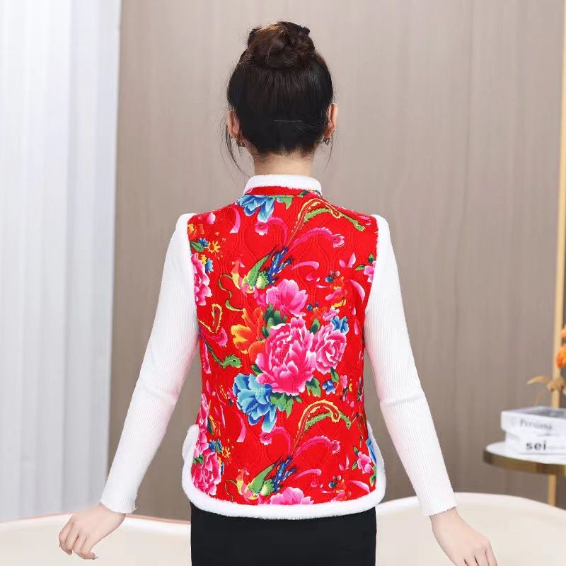 Northeast large flower retro buckle cardigan plus velvet vest winter warm style sleeveless vest vest vest jacket