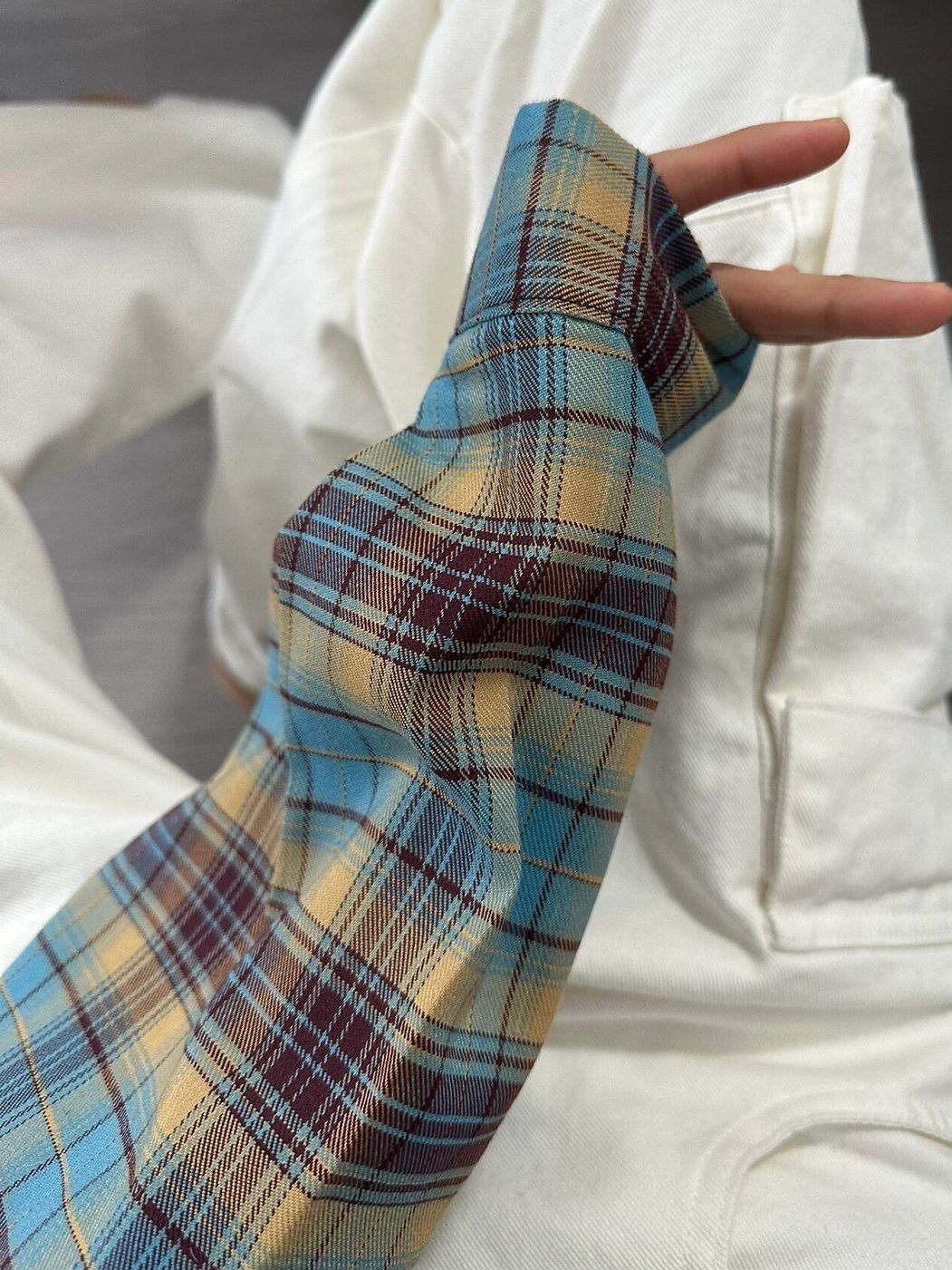 設計感小眾長袖襯衣女秋季復古格子襯衫外套寬鬆休閒polo衫上衣服