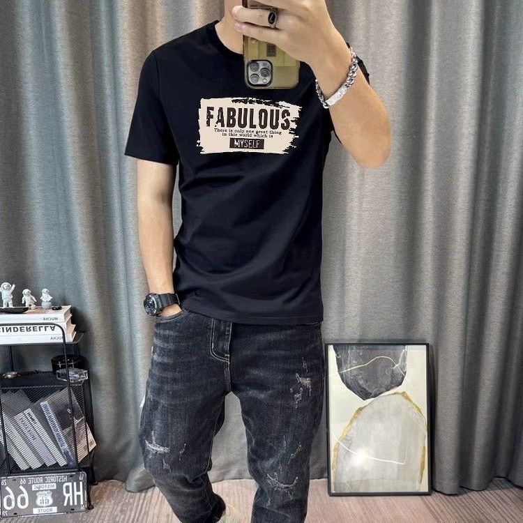 时尚涂鸦字母印花圆领夏天短袖t桖男青年韩