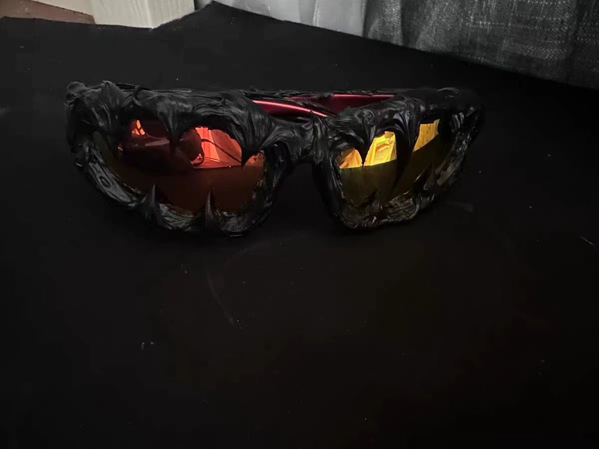 Handmade Drip Glue Sunglasses American Dark Style Cool High End Niche Avant garde [Volcano Red]_voghion.com