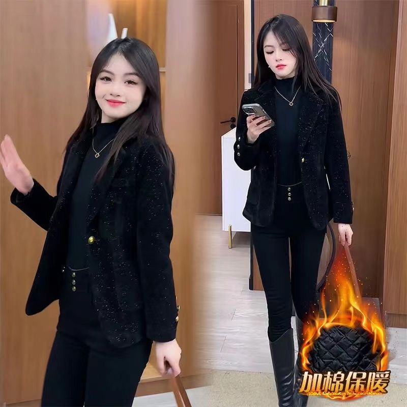 Fashionable Korean style small suit for women 2024 spring new style cotton thickened temperament slim casual versatile slim jacket