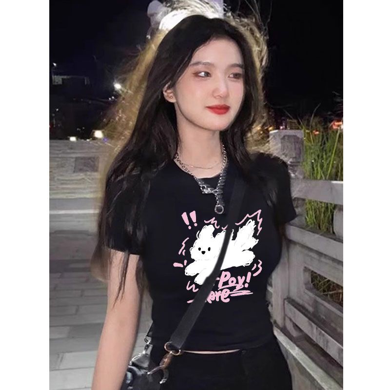 正肩短袖t恤女夏季新款法式奶系溫柔甜美設計感小眾百搭短款上衣