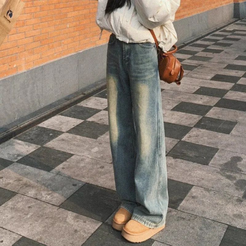 美式復古闊腿牛仔褲女145小個子寬鬆高腰直筒褲顯瘦拖地長褲子潮