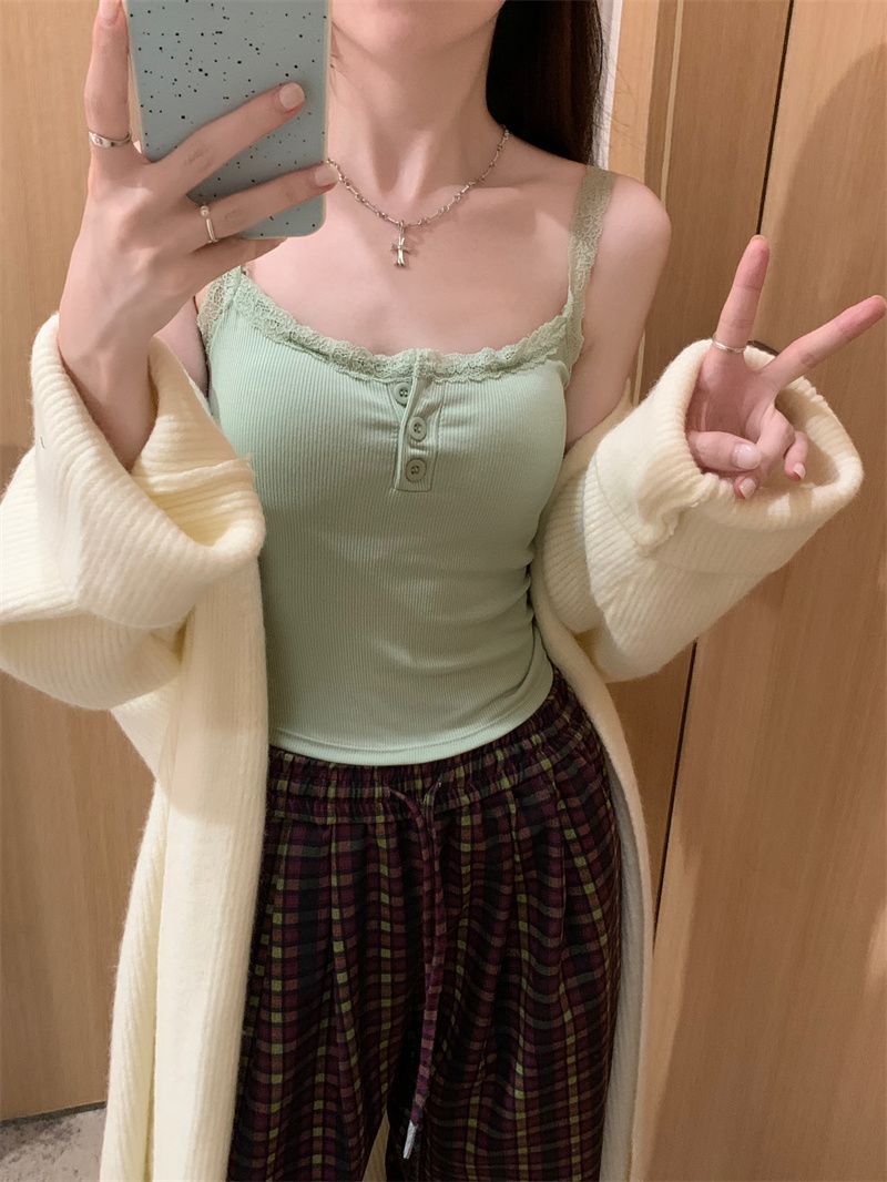 純欲蕾絲性感吊帶背心女春夏韓版修身內搭打底甜辣妹外穿短款上衣