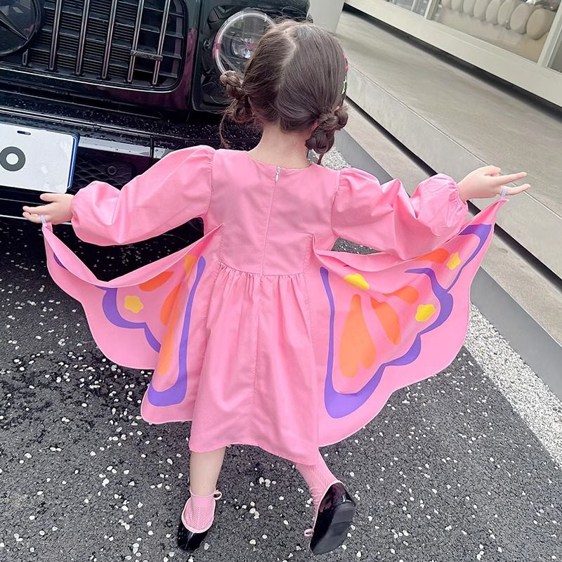 Girls long-sleeved dress spring 2024 new style children's wing princess dress girls spring pure cotton skirt