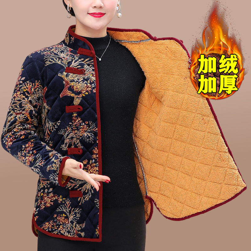 Autumn and winter thin cotton-padded clothes, mother's clothes, short casual retro ethnic style cotton-padded clothes, winter clothes, small cheongsam jackets, Tang suits