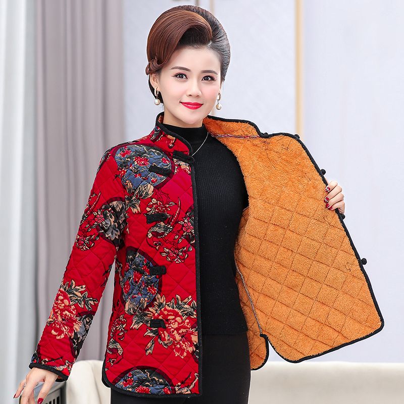 Autumn and winter thin cotton-padded clothes, mother's clothes, short casual retro ethnic style cotton-padded clothes, winter clothes, small cheongsam jackets, Tang suits