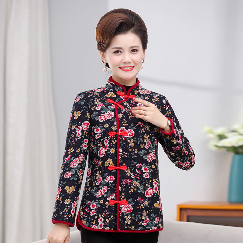 Women's winter fashion retro cheongsam cotton coat for middle-aged and elderly mothers retro slim Tang suit warm cotton coat top