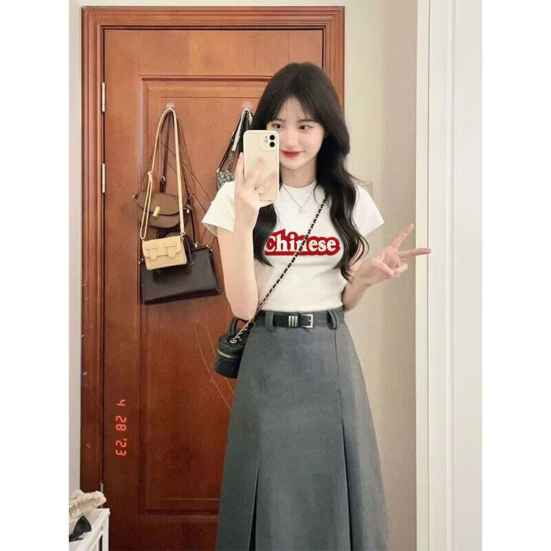 美式復古正肩純棉短袖T恤女夏港味chic辣妹短款高腰修身顯瘦上衣
