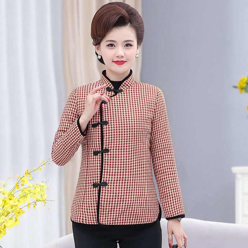 Mom's new autumn and winter small cotton-padded jacket Tang suit light cotton top ethnic style retro cheongsam cardigan cotton coat