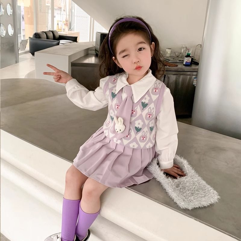 Girls Dress Spring Clothing 2024 New Spring and Autumn College Style Children's Clothing Western Style JK Suit Baby Girl Skirt