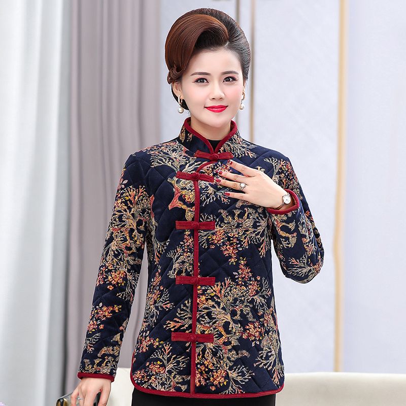 Autumn and winter thin cotton-padded clothes, mother's clothes, short casual retro ethnic style cotton-padded clothes, winter clothes, small cheongsam jackets, Tang suits