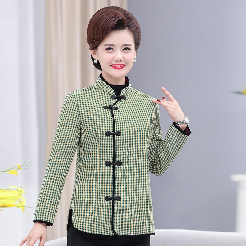 Mom's new autumn and winter small cotton-padded jacket Tang suit light cotton top ethnic style retro cheongsam cardigan cotton coat