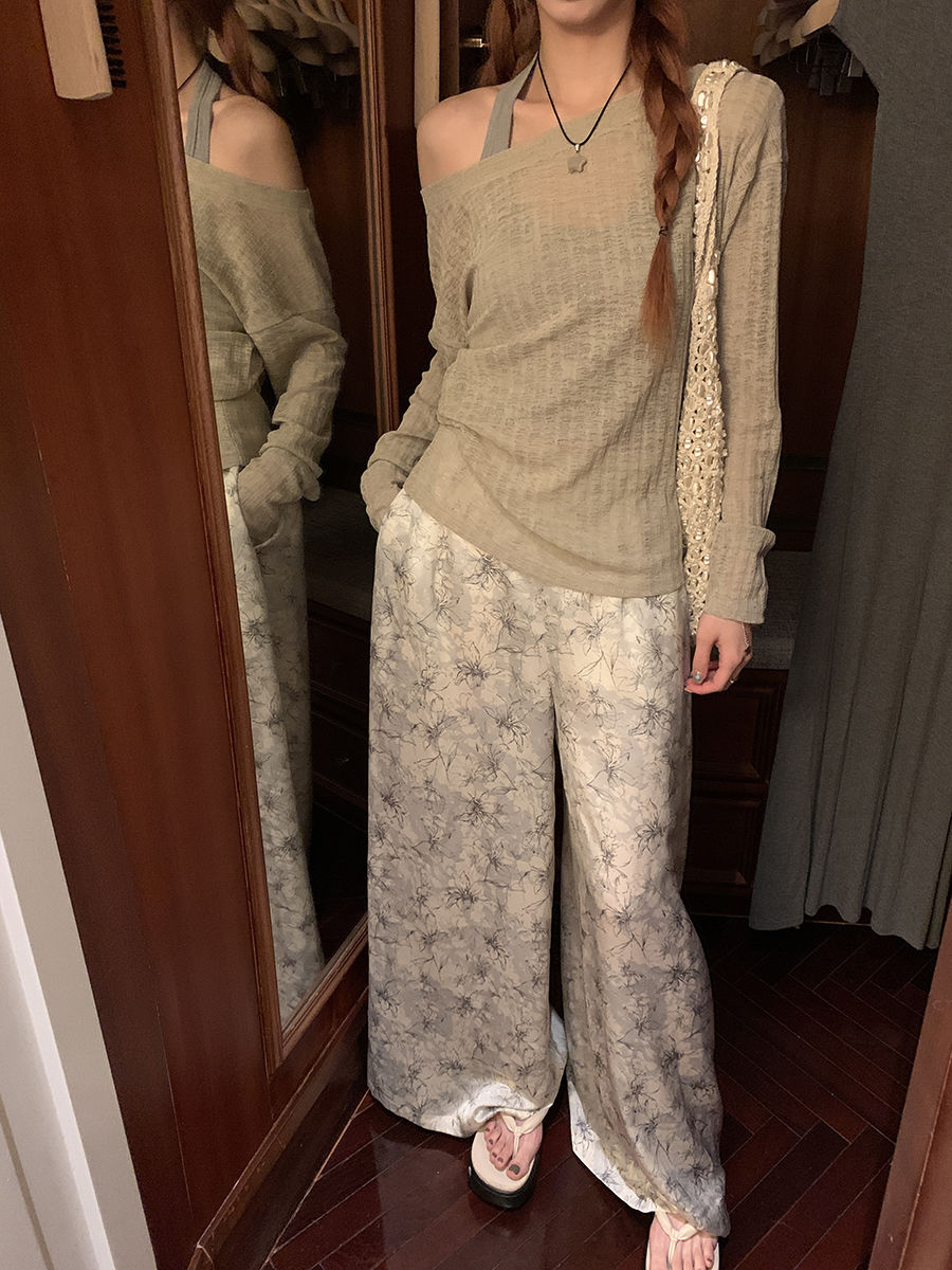 Wide-leg pants for women 2024 new summer loose high-waisted casual American culottes niche design pants