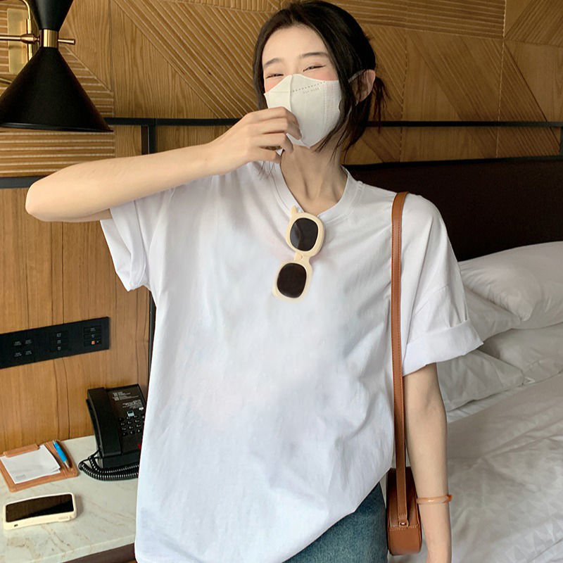 純棉t恤女短袖寬鬆學生韓版2024新款春夏裝純色半袖上氣質衣ins潮