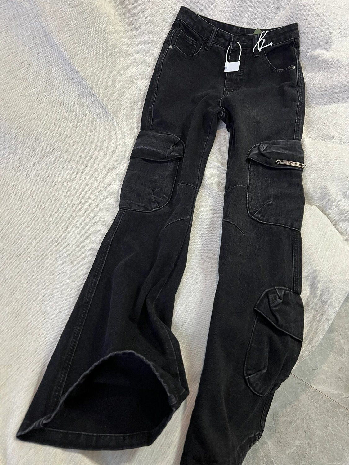 美式復古牛仔褲女春季新款高街vibe工裝高腰直筒寬鬆多口袋長褲子