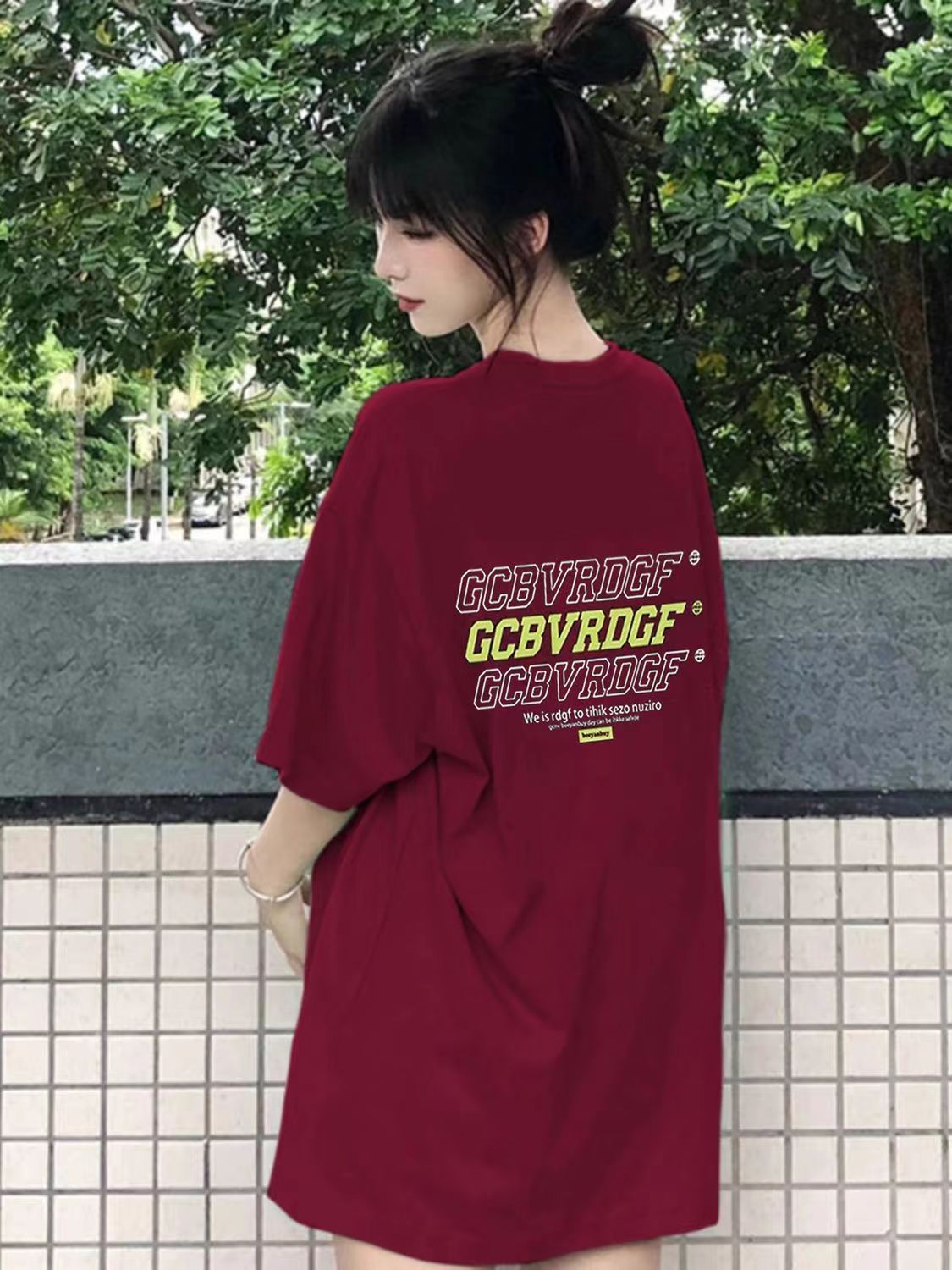 100%純棉酒紅色短袖T恤女2024夏季新款小個子顯瘦寬鬆上衣潮小眾