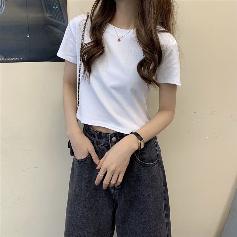 白色顯瘦短袖T恤女夏2024年新款小眾韓版簡約修身基礎款短款上衣