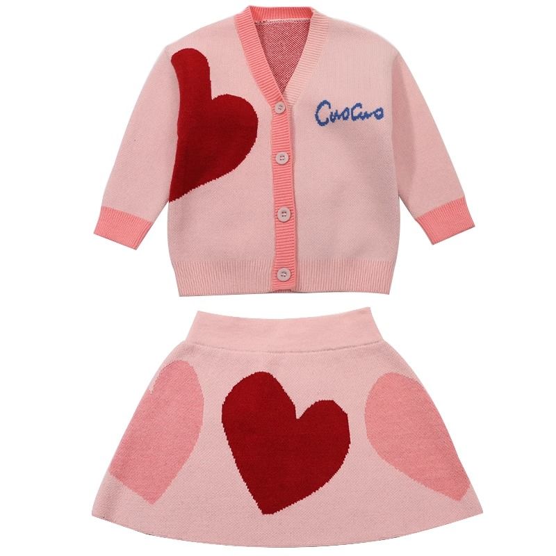 Girls sweater skirt suit spring and autumn 2024 new autumn clothing baby fashionable Internet celebrity children's sweater two-piece set