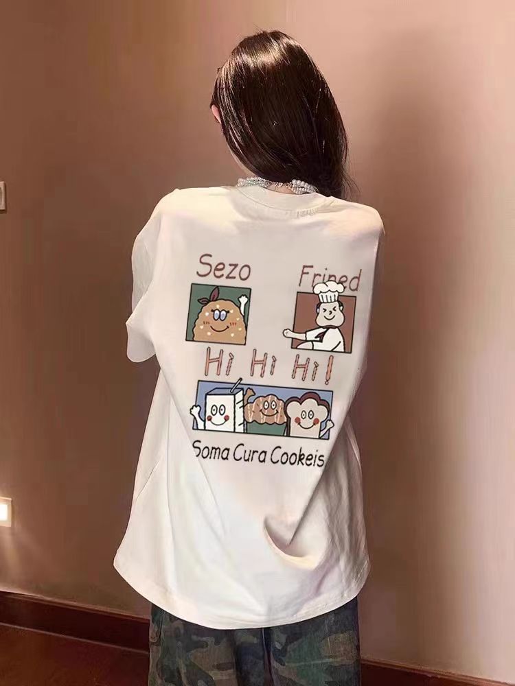 100%純棉美式潮牌短袖t恤女夏季寬鬆oversize小眾百搭休閒上衣ins