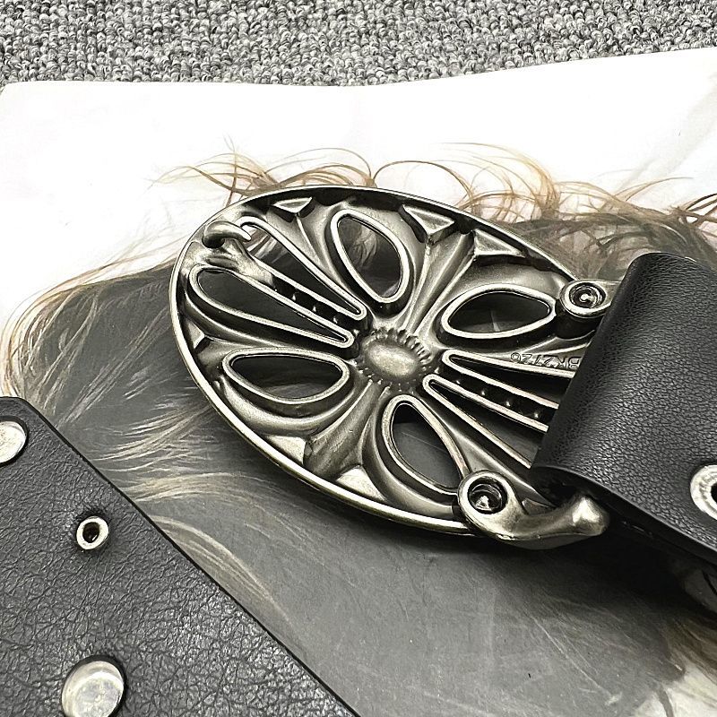 Cintura con fibbia liscia femminile in metallo conciata al vegetale con rivetto nero, cintura in denim personalizzata_voghion.com